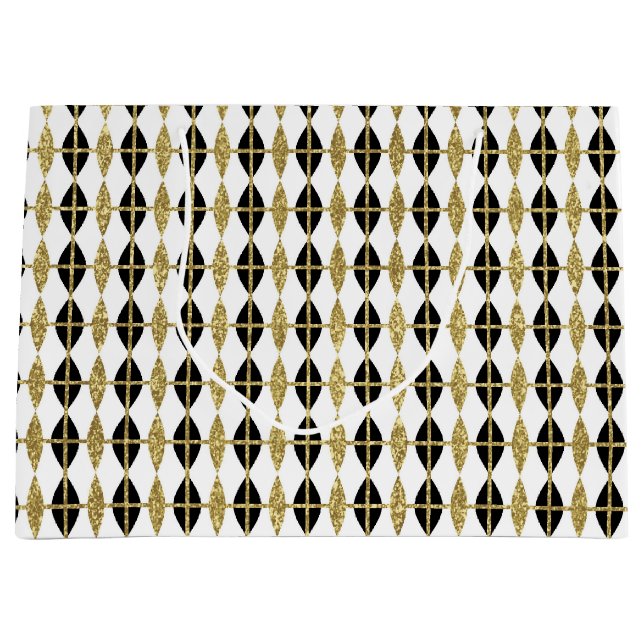 Grand Sac Cadeau Diamants et Grille Or (Devant)