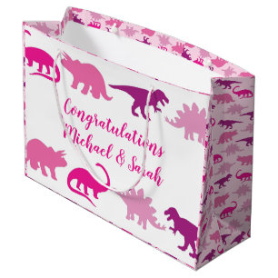 Grand Sac Cadeau Dinosaur Baby shower Dino Rose Girl
