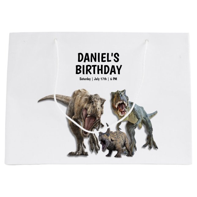 Grand Sac Cadeau Dinosaur fête d'anniversaire imprimable, T rex Ann (Devant)