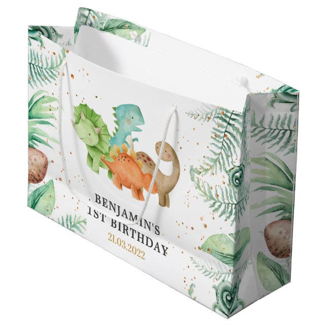 Grand Sac Cadeau Dinosaur Jurassic fête d'anniversaire (Devant Angle)