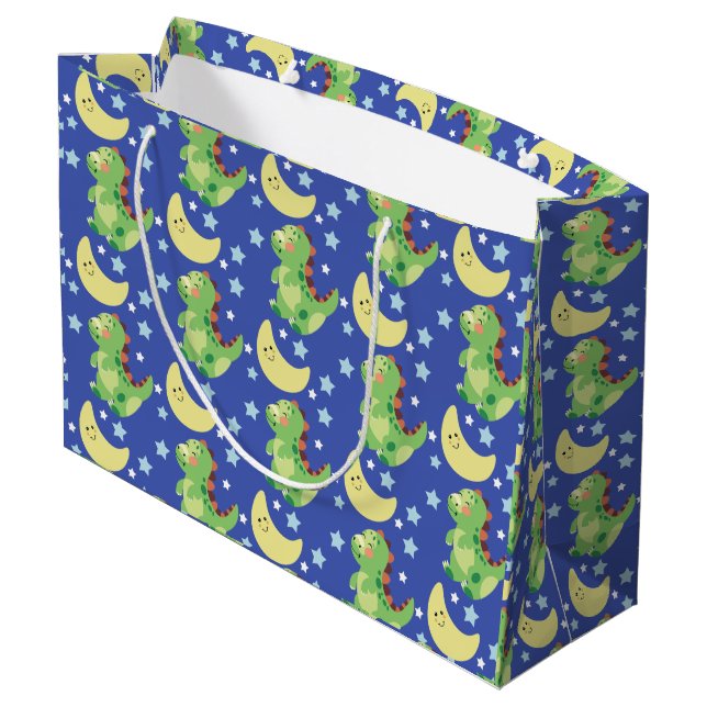 Grand Sac Cadeau Dinosaure Bleu (Dos Angle)