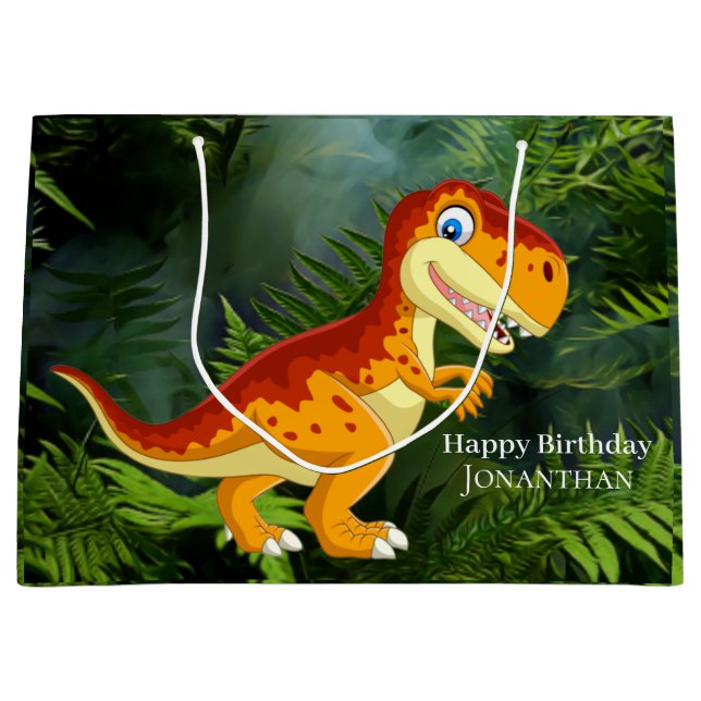 Grand Sac Cadeau Dinosaure Gold T Rex (Devant)