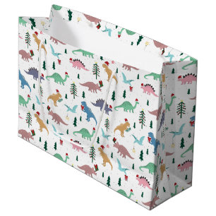 Grand Sac Cadeau Dinosaures festifs Motif de Noël