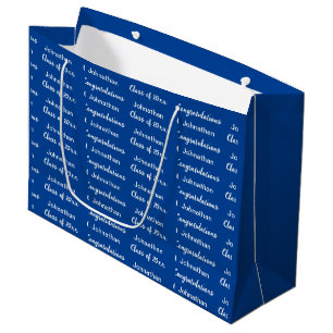 Grand Sac Cadeau Diplômé Bleu et Blanc Félicitations Diplômé
