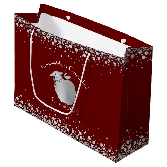Grand Sac Cadeau Diplôme d'enseignement Maroon Silver (Devant Angle)
