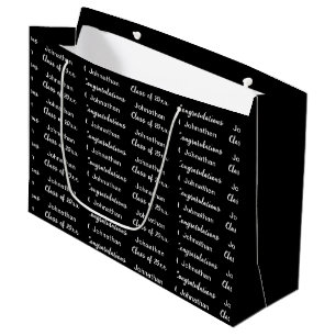 Grand Sac Cadeau Diplôme Noir Blanc Félicitations Nom du diplômé