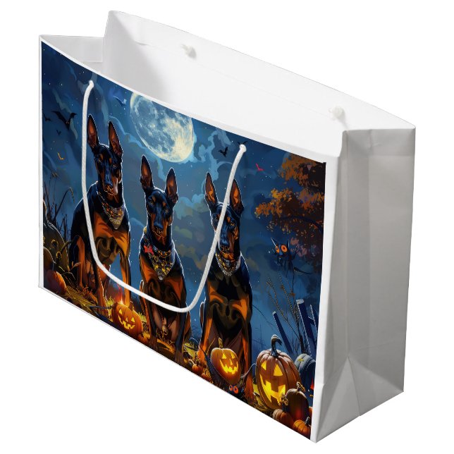 Grand Sac Cadeau Doberman Halloween Éffrayant (Devant Angle)