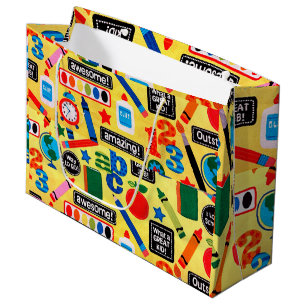 Grand Sac Cadeau Doodle préscolaire Enseignant d'art Bonne fin d'an