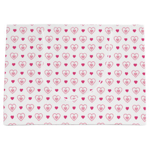 Grand Sac Cadeau Double Coeur rose et blanc