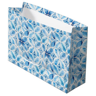 Grand Sac Cadeau Douce Mariée Fleurie Bleue Blanche en Batik