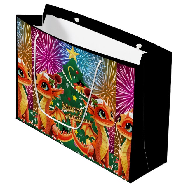 Grand Sac Cadeau Dragon de perles (Devant Angle)