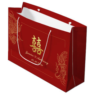 Grand Sac Cadeau Dragon Phoenix traditionnel Mariage chinois rouge 