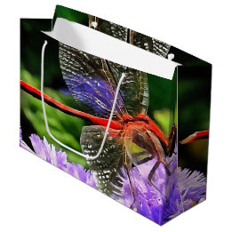 Grand Sac Cadeau Dragonfly rouge sur Violet Violet Fleurs