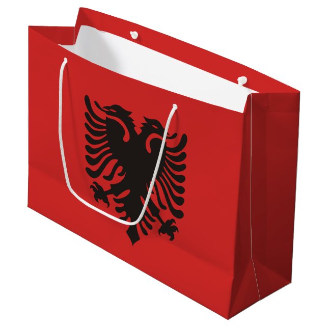 Grand Sac Cadeau Drapeau albanais partout (Devant Angle)
