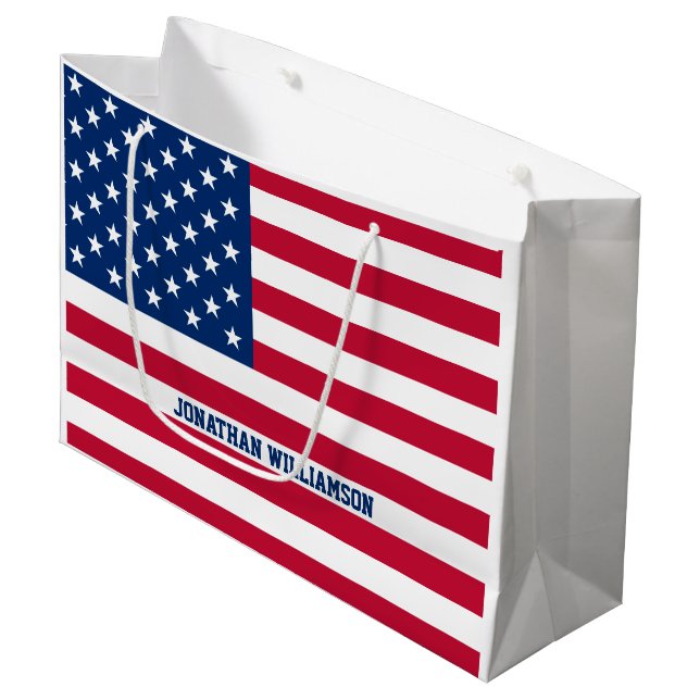 Grand Sac Cadeau Drapeau américain personnalisé Stars et bandes (Devant Angle)