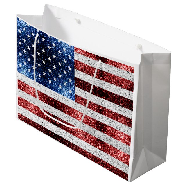 Grand Sac Cadeau drapeau américain rouge blanc brillant parties sci (Devant Angle)