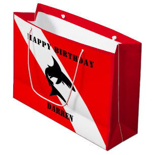 Grand Sac Cadeau Drapeau de plongée et requin personnalisés