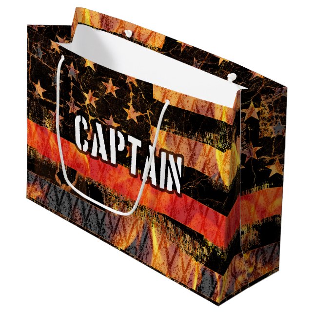 Grand Sac Cadeau Drapeau du Capitaine Pompier (Devant Angle)