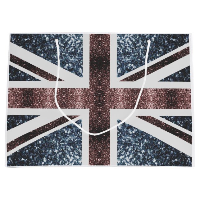 Grand Sac Cadeau Drapeau rustique UK rouge bleu étincelants parties (Devant)