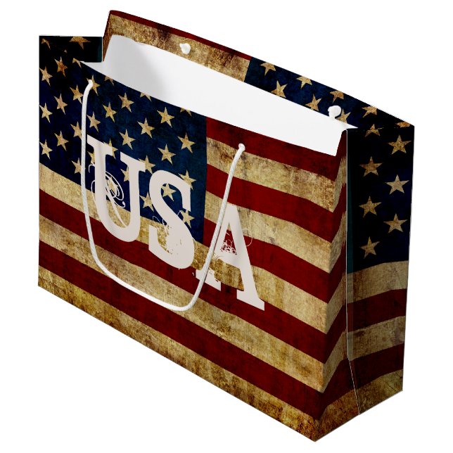 Grand Sac Cadeau Drapeau USA / Grunge (Devant Angle)