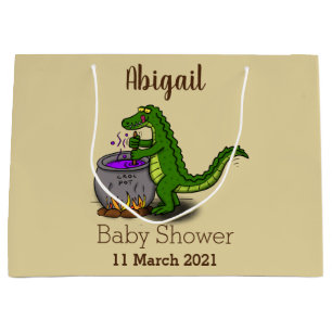 Grand Sac Cadeau Drôle alligator vert cuisine dessin animé