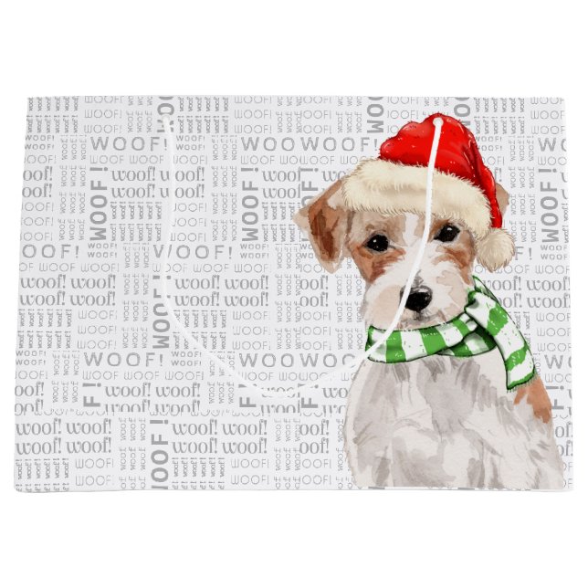 Grand Sac Cadeau Drôle Noël Jack Russell Terrier Chien (Devant)