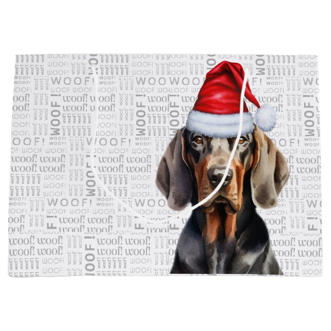 Grand Sac Cadeau Drôle Noël Tan et Black Coonhound Lover (Devant)