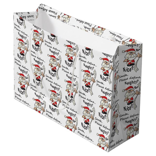 Grand Sac Cadeau Drôle Père Noël Naughty ou Nice (Devant Angle)