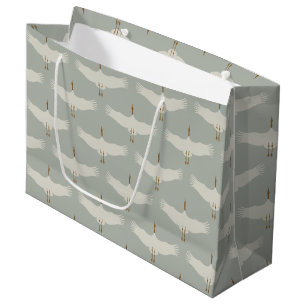 Grand Sac Cadeau Dusty Blue Neutral Birds Grues Art Déco Motif