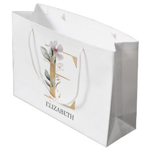 Grand Sac Cadeau E Monogramme Floral Personnalisé