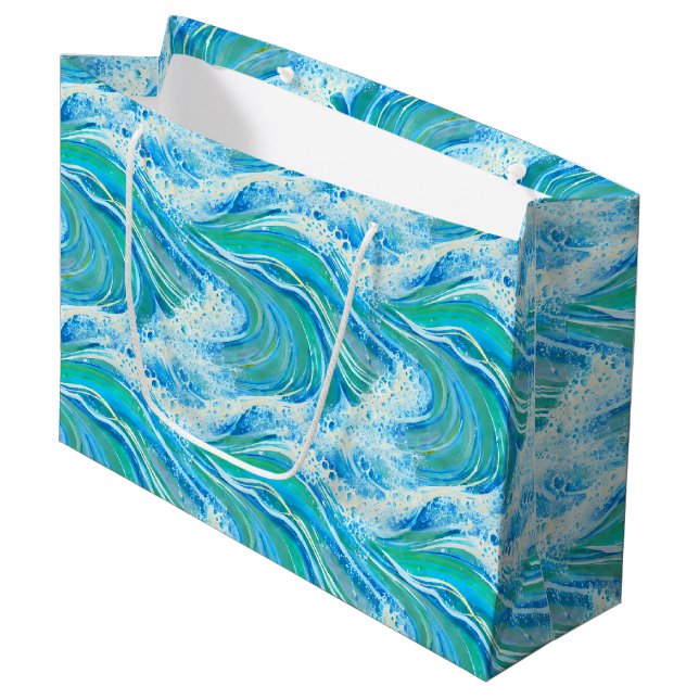 Grand Sac Cadeau Eau Bleue Océan Vagues de mer (Devant Angle)