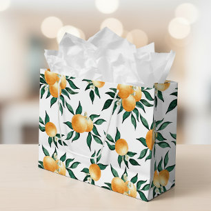 Grand Sac Cadeau Eau-forte tropicale botanique fruit orange Citrus