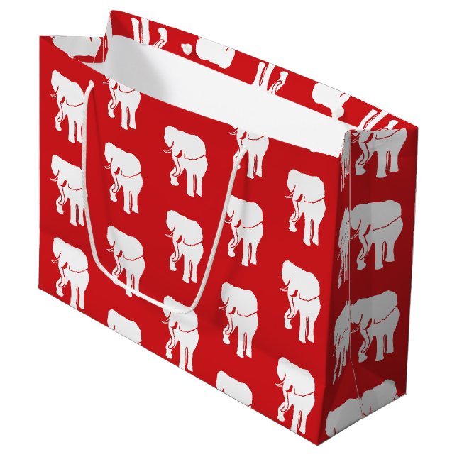 Grand Sac Cadeau Échange de cadeaux d'Eléphant Blanc Cute (Devant Angle)