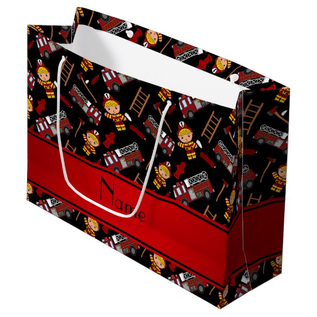 Grand Sac Cadeau Échelles noires nommées personnalisées de camions (Devant Angle)