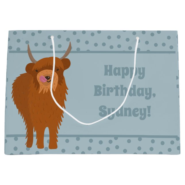 Grand Sac Cadeau Écossais Highland Cattle Cow Graphic Personnalisé (Devant)
