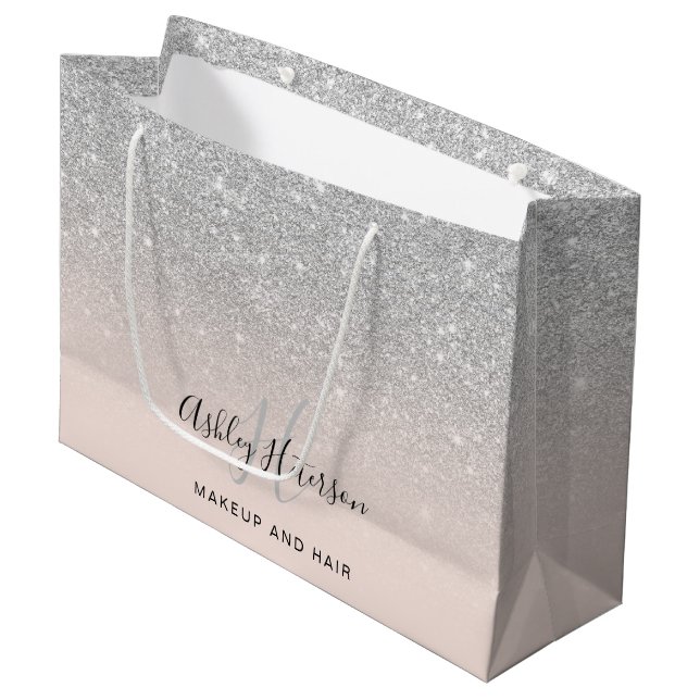 Grand Sac Cadeau Écriture de parties scintillant d'argent broyé mon (Devant Angle)