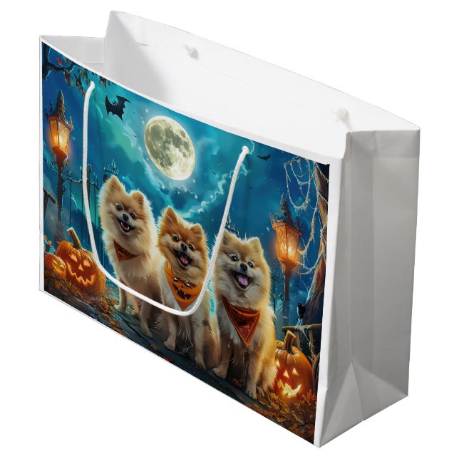 Grand Sac Cadeau Éffrayant d'Halloween de Poméranie (Devant Angle)