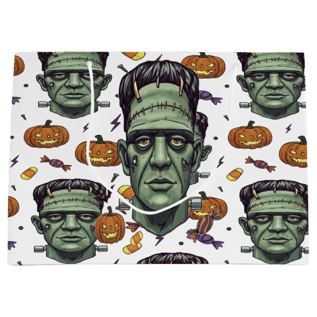 Grand Sac Cadeau Éffrayant Frankenstein Monster Art Halloween (Devant)