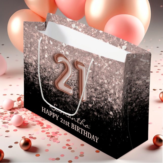 Grand Sac Cadeau Élégant 21e anniversaire Rose Parties scintillant  (Créateur téléchargé)