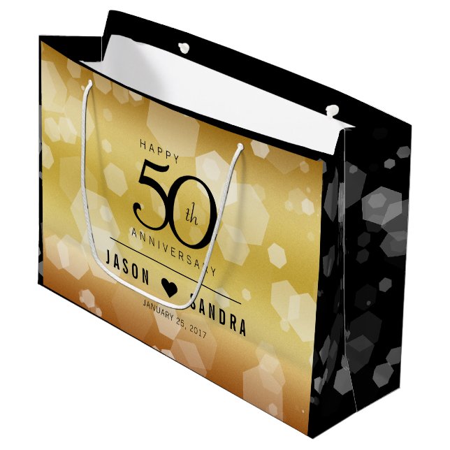 Grand Sac Cadeau Élégant 50e anniversaire de Mariage d'or (Devant Angle)