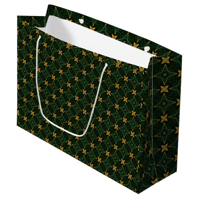 Grand Sac Cadeau Élégant À feuillage persistant Emerald vert et or (Devant Angle)
