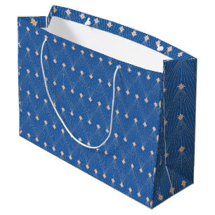 Grand Sac Cadeau Élégant arbre de Noël bleu et blanc