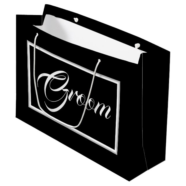 Grand Sac Cadeau Élégant Black Groom Grand Cadeau (Devant Angle)