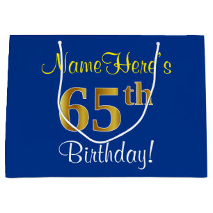 Grand Sac Cadeau Élégant, bleu, anniversaire d'or de Faux
