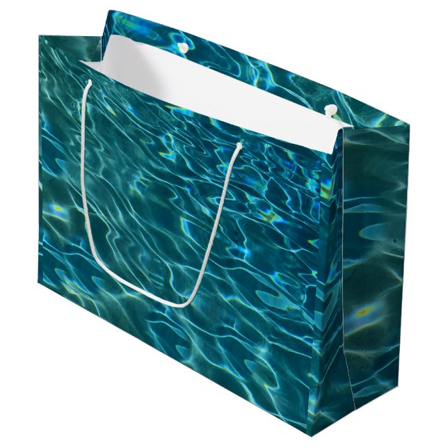 Grand Sac Cadeau Elégant bleu eau turquoise motif vagues de lac océ (Devant Angle)