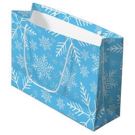 Grand Sac Cadeau Elégant Blue Aqua White Winter Snowflake