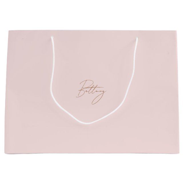 Grand Sac Cadeau Élégant Blush Pink & Chic Gold Script Nom (Devant)
