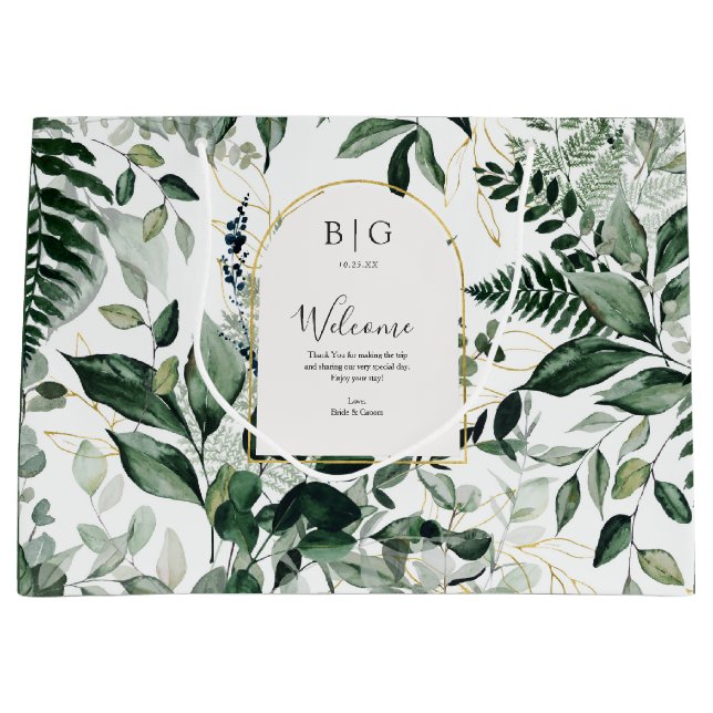 Grand Sac Cadeau Elégant Botanic Greenery Accueil mariage (Devant)