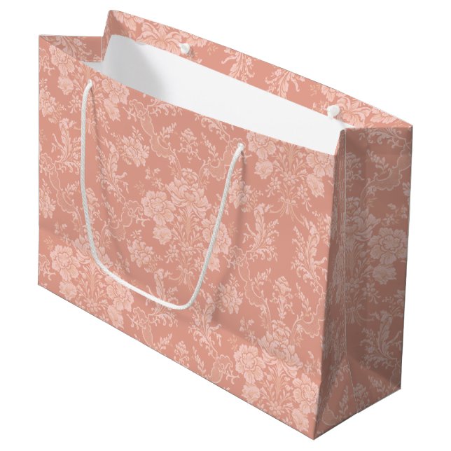 Grand Sac Cadeau Elegant Chic Floral Damask-Peach (Devant Angle)