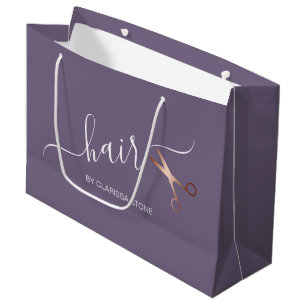 Grand Sac Cadeau Elégant ciseaux d'or rose moderne coiffeur
